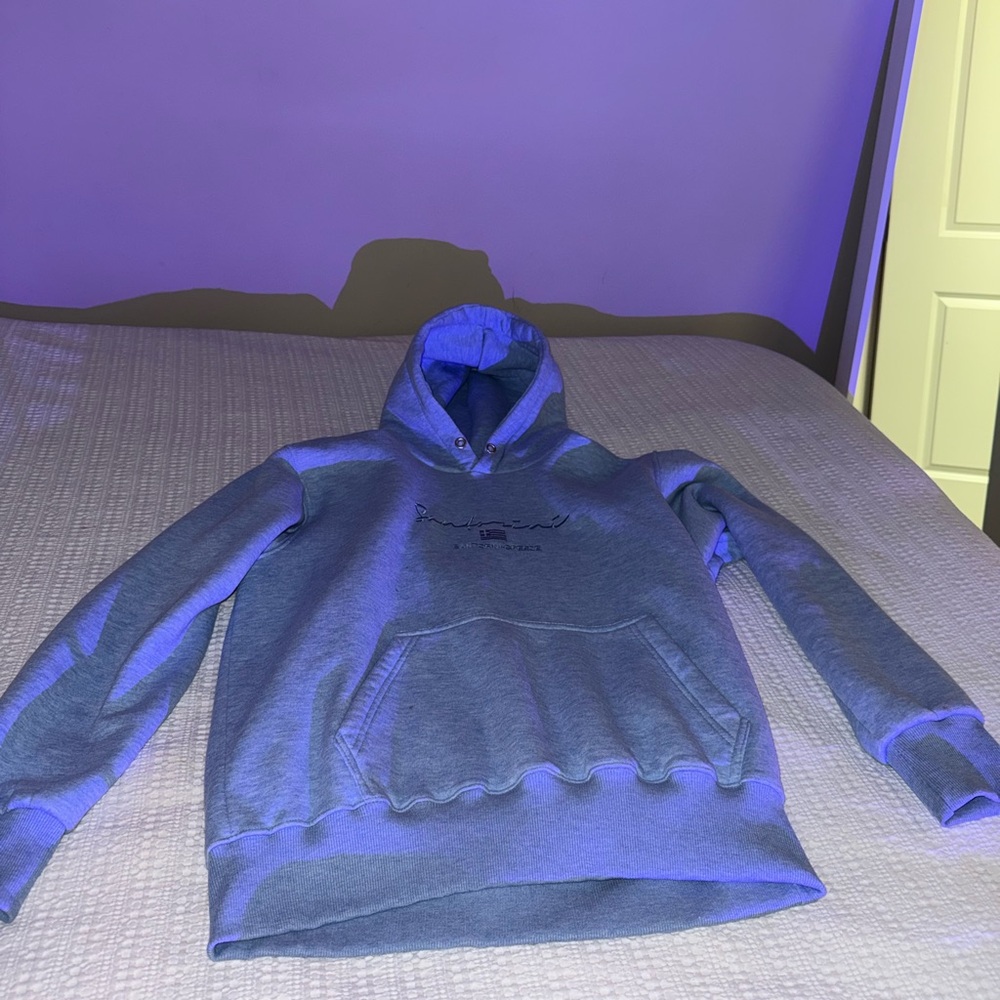 Santorini Greece Hoodie – Light Blue Pullover (Size L)
